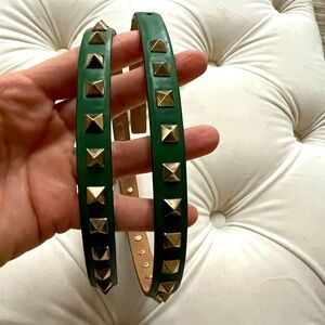 VALENTINO GARAVANI GREEN ROCKSTUD BELT in calfskin leather Size 85